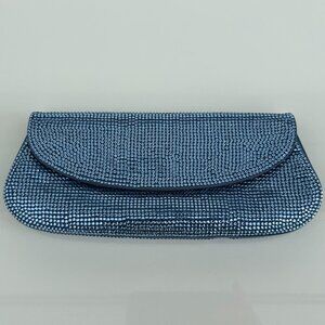 JUDITH LEIBER BLUE CRYSTAL SATIN CONVERTIBLE CLUTCH BAG